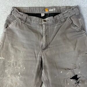 Carhartt Mens Relaxed Fit Fleece Lined Canvas Thrashed Gray 32x28 Distressed